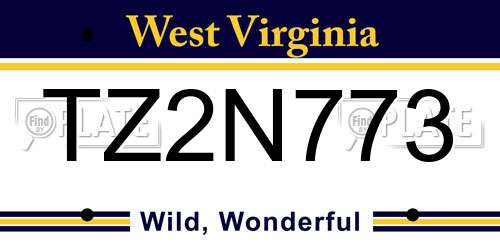 TZ2N773 West Virginia License Plate