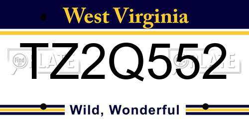 TZ2Q552 West Virginia License Plate