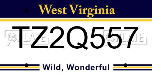 TZ2Q557 West Virginia License Plate