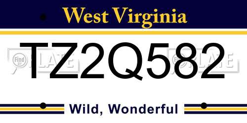 TZ2Q582 West Virginia License Plate