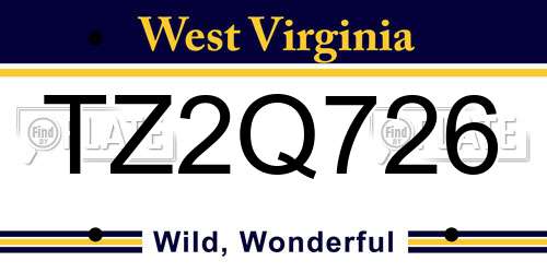 TZ2Q726 West Virginia License Plate