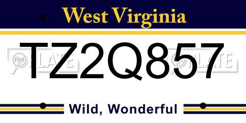 TZ2Q857 West Virginia License Plate