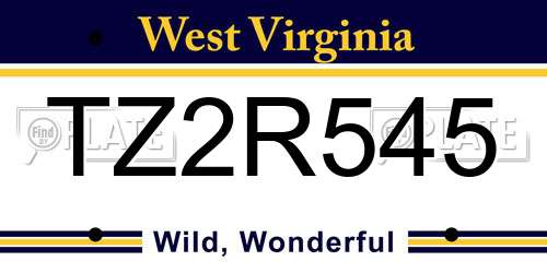 TZ2R545 West Virginia License Plate