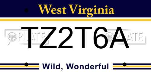 TZ2T6A West Virginia License Plate