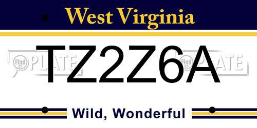 TZ2Z6A West Virginia License Plate