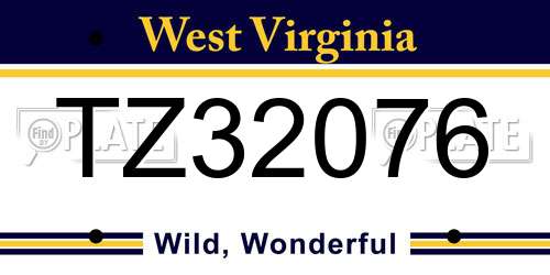 TZ32076 West Virginia License Plate