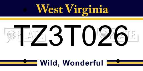 TZ3T026 West Virginia License Plate