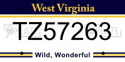 TZ57263 West Virginia License Plate