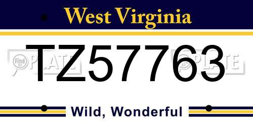 TZ57763 West Virginia License Plate