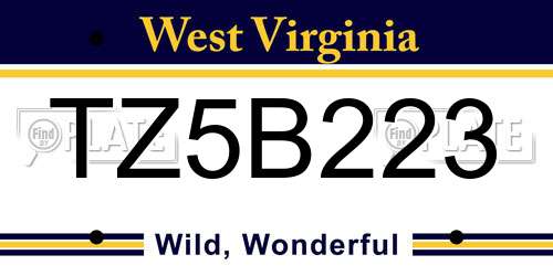 TZ5B223 West Virginia License Plate
