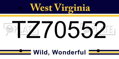 TZ70552 West Virginia License Plate