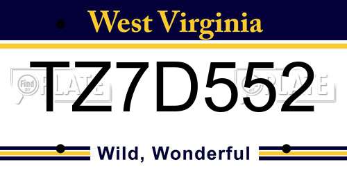 TZ7D552 West Virginia License Plate
