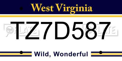 TZ7D587 West Virginia License Plate