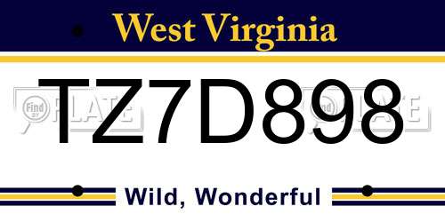 TZ7D898 West Virginia License Plate