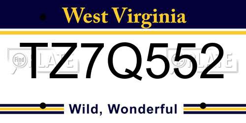 TZ7Q552 West Virginia License Plate