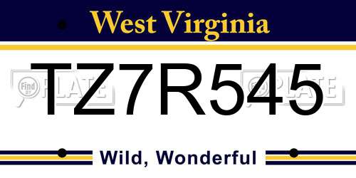 TZ7R545 West Virginia License Plate