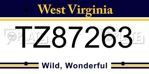 TZ87263 West Virginia License Plate