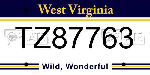 TZ87763 West Virginia License Plate