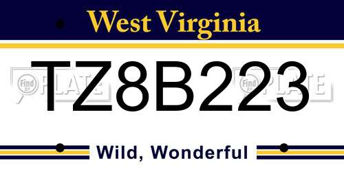 TZ8B223 West Virginia License Plate