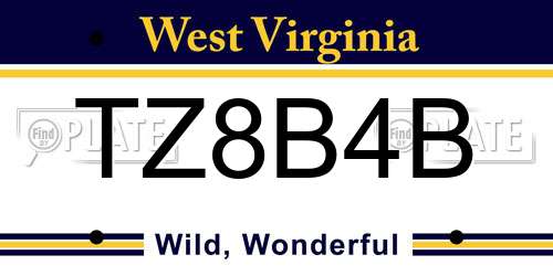 TZ8B4B West Virginia License Plate