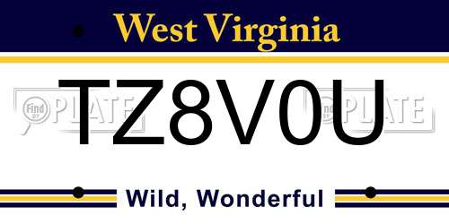 TZ8V0U West Virginia License Plate