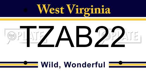 TZAB22 West Virginia License Plate
