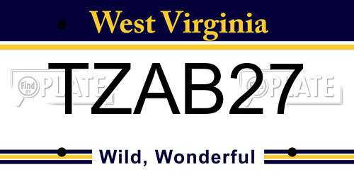 TZAB27 West Virginia License Plate