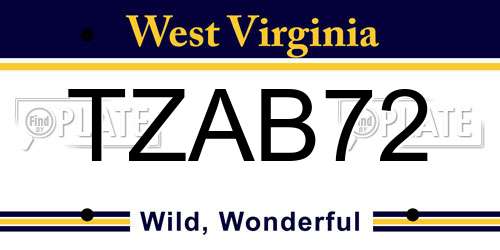 TZAB72 West Virginia License Plate