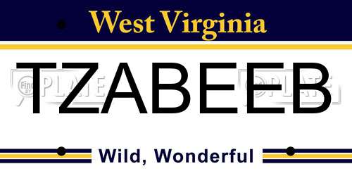 TZABEEB West Virginia License Plate