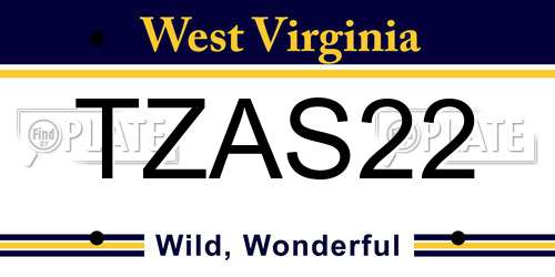 TZAS22 West Virginia License Plate