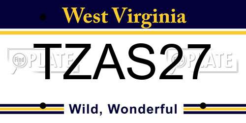 TZAS27 West Virginia License Plate