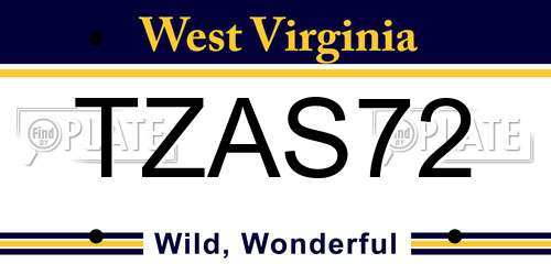TZAS72 West Virginia License Plate