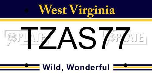 TZAS77 West Virginia License Plate