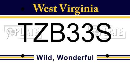 TZB33S West Virginia License Plate