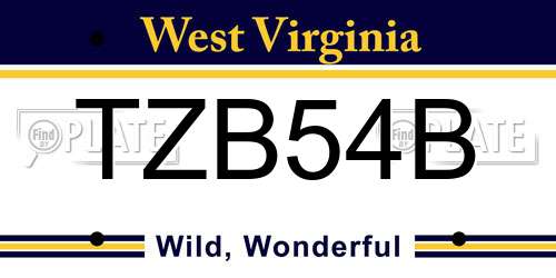 TZB54B West Virginia License Plate