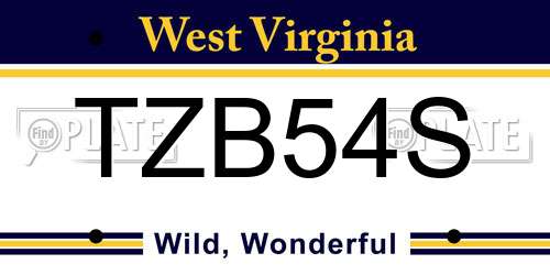 TZB54S West Virginia License Plate