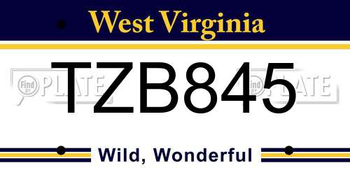TZB845 West Virginia License Plate