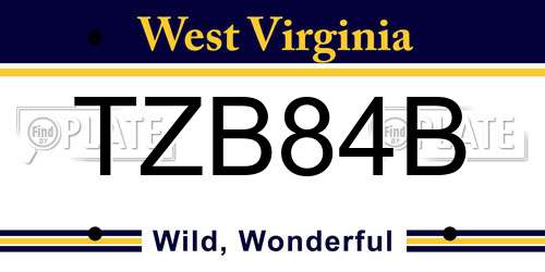 TZB84B West Virginia License Plate
