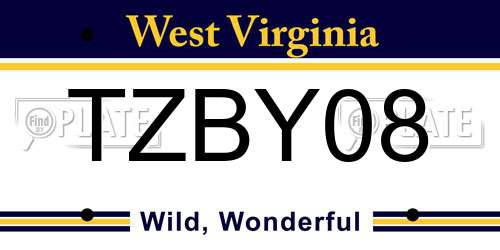 TZBY08 West Virginia License Plate