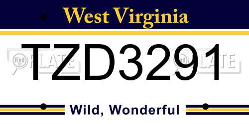 TZD3291 West Virginia License Plate
