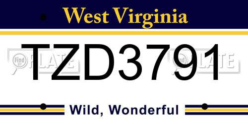 TZD3791 West Virginia License Plate