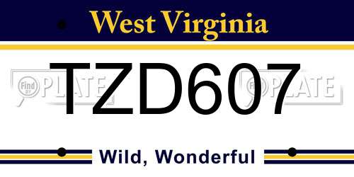 TZD607 West Virginia License Plate