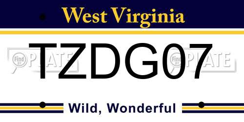 TZDG07 West Virginia License Plate