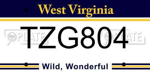 TZG804 West Virginia License Plate