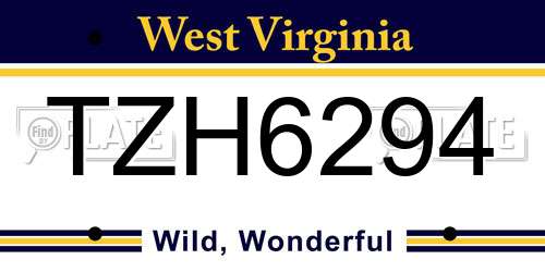 TZH6294 West Virginia License Plate