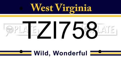 TZI758 West Virginia License Plate