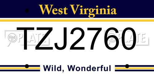 TZJ2760 West Virginia License Plate