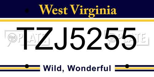 TZJ5255 West Virginia License Plate