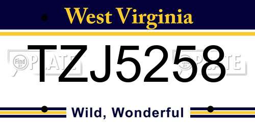 TZJ5258 West Virginia License Plate