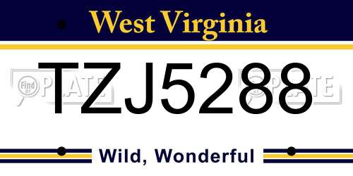 TZJ5288 West Virginia License Plate